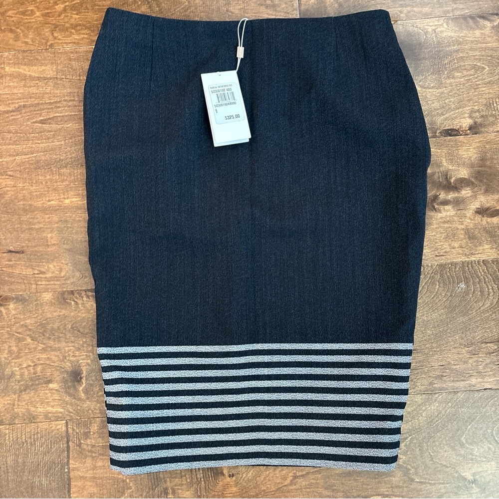 BOSS by Hugo Boss Vafila Pencil Skirt NWT $325 Blue Gray Stripe Sz 6 Knee Length